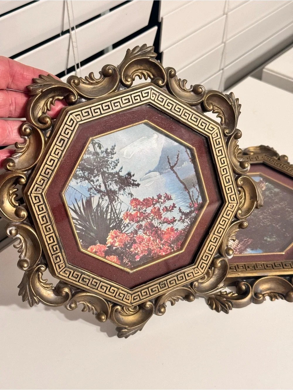 Set of 2 Vintage resin Syroco like dark Gold Wall decor art 9”